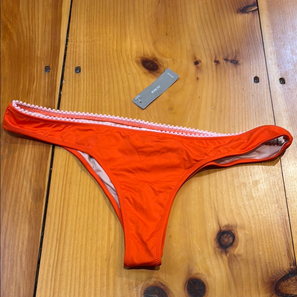 New! J CREW Playa L Orange Thong Bikini Bottoms Pink Nubbed Trim